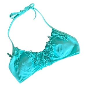 🌺 Victoria Secret Aqua Bright Fringe Halter Bikini Top Size S